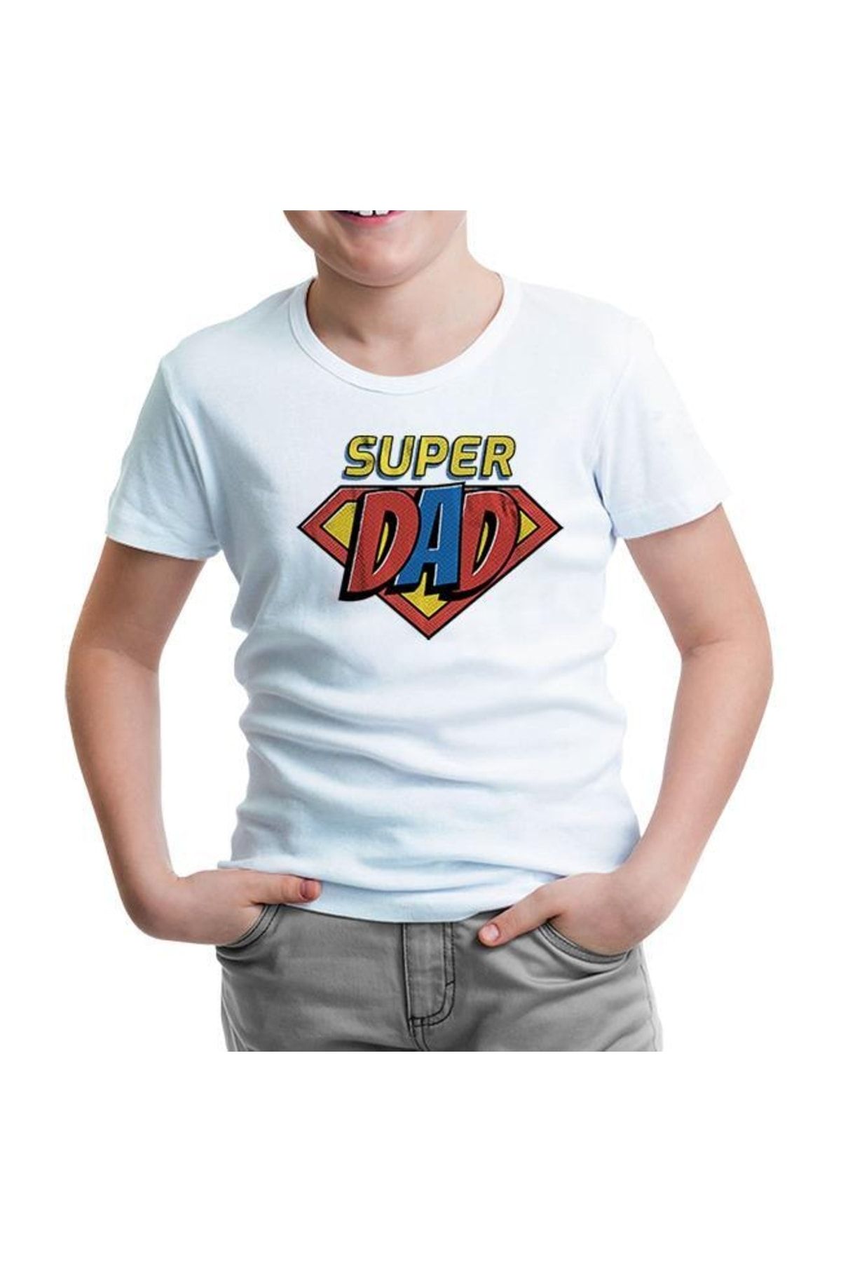 Lord T-Shirt Super Dad Logo Beyaz Çocuk Tshirt