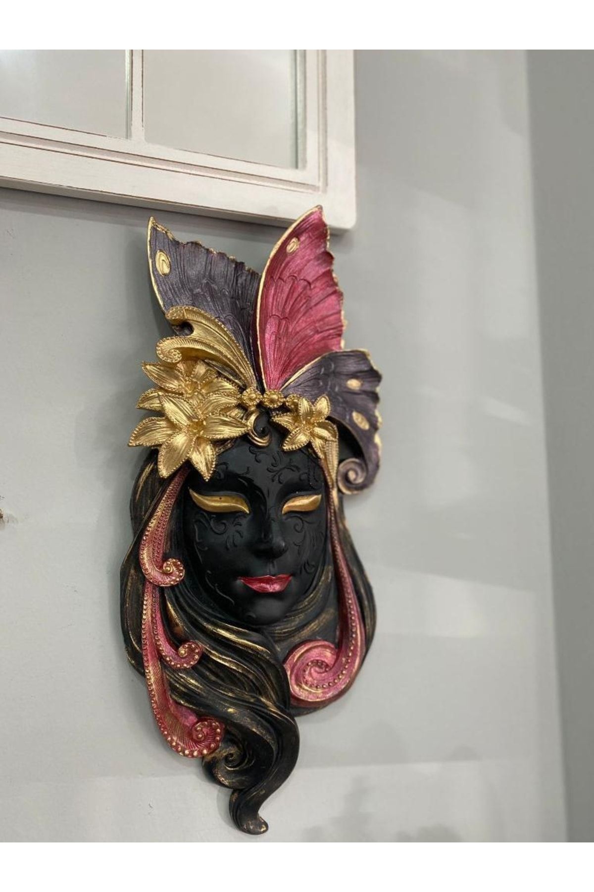 Mirsa Global Dekoratif Maske Kız Pano Duvar Heykel Biblo