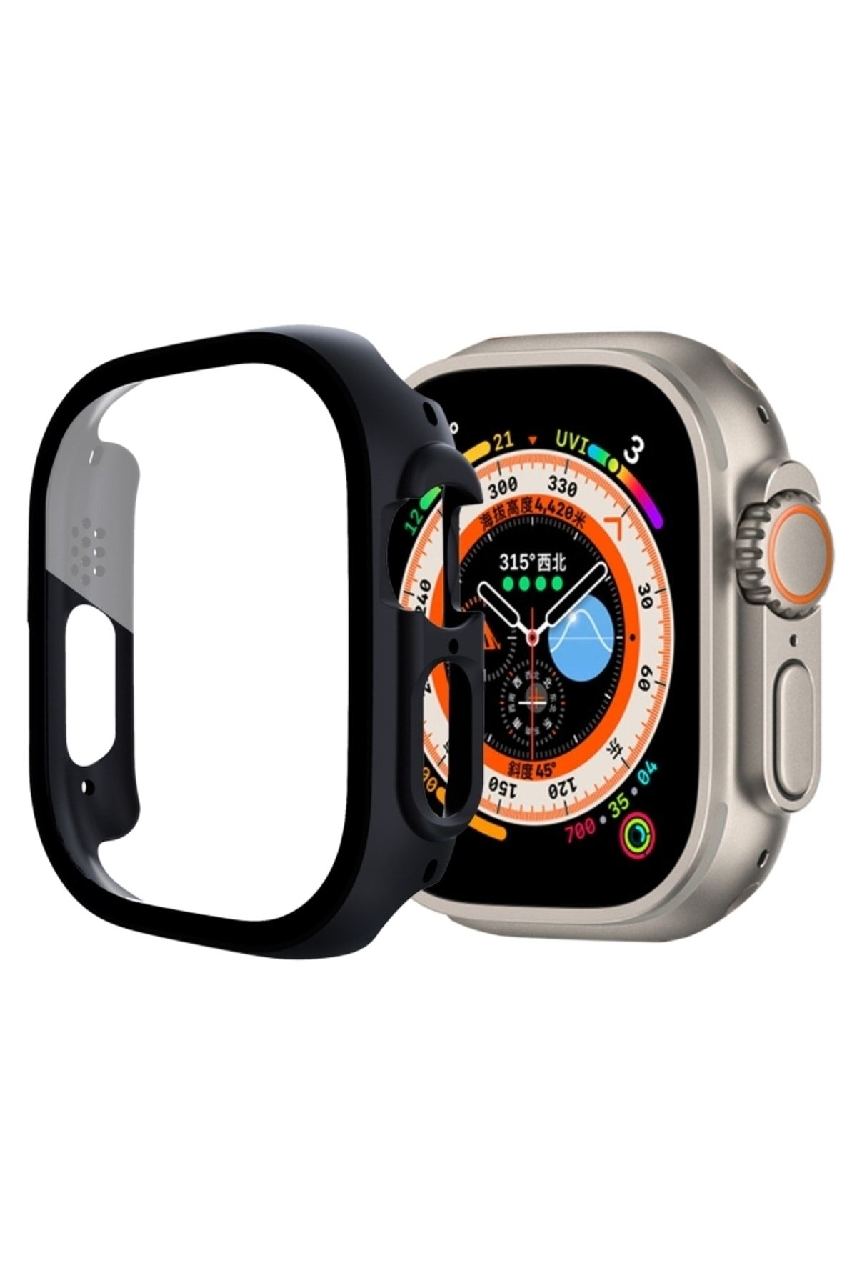 Fibaks Apple Watch 8 Ultra 49mm Kılıf Kasa Ve Ekran Koruyucu 360 Koruma