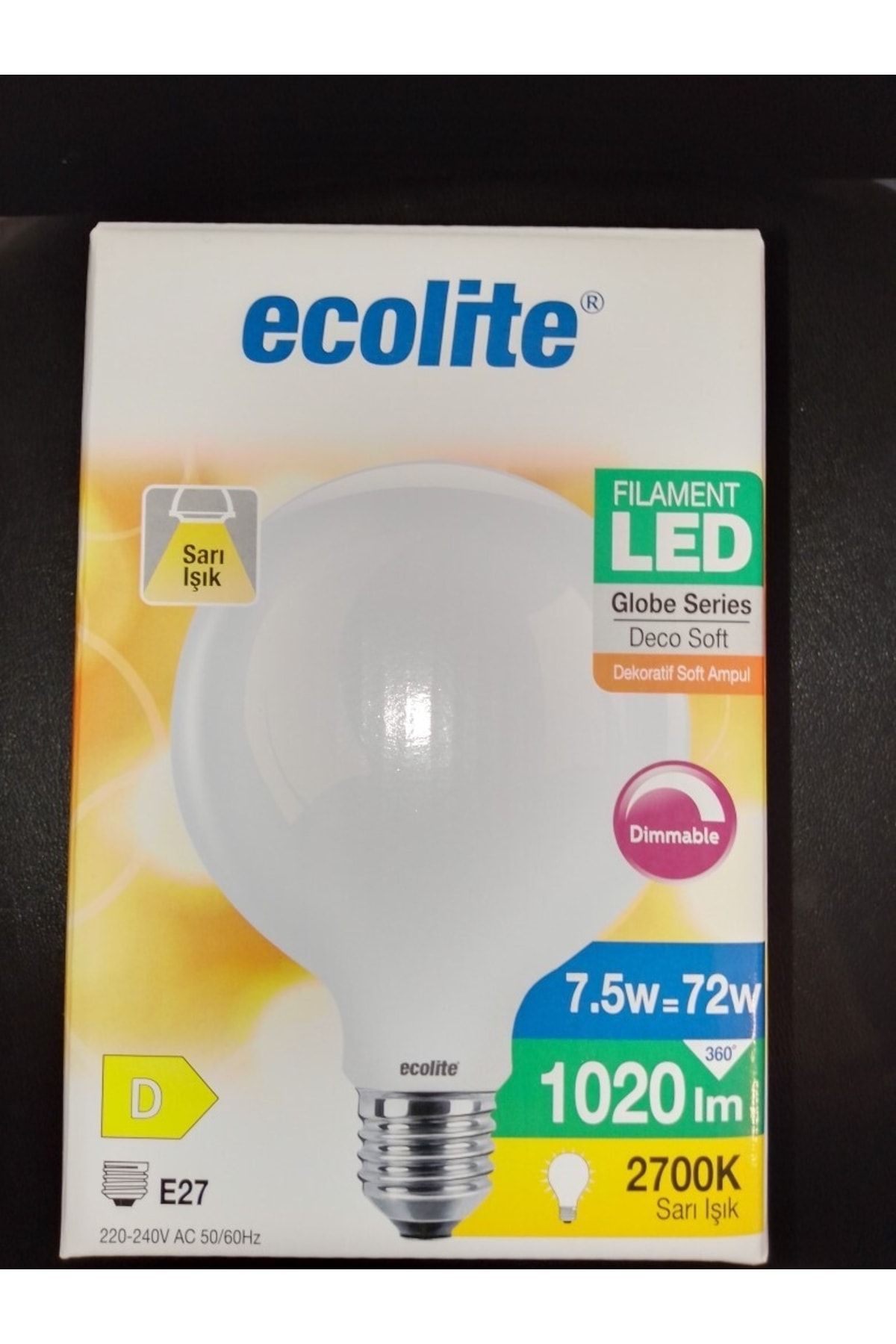 Ecolite Led Dimmerable Soft Filament Globe G125 7,5w E27 2700k Led Ampul