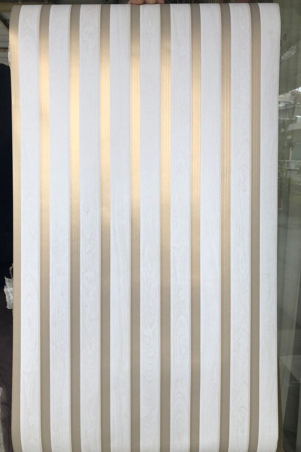 Bien Duvar Kağıtları Exclusıve 6350 Beyaz Gold Lambri Panel Ahşap Duvar Çıtası Desenli Duvar Kağıdı 5,30 M²