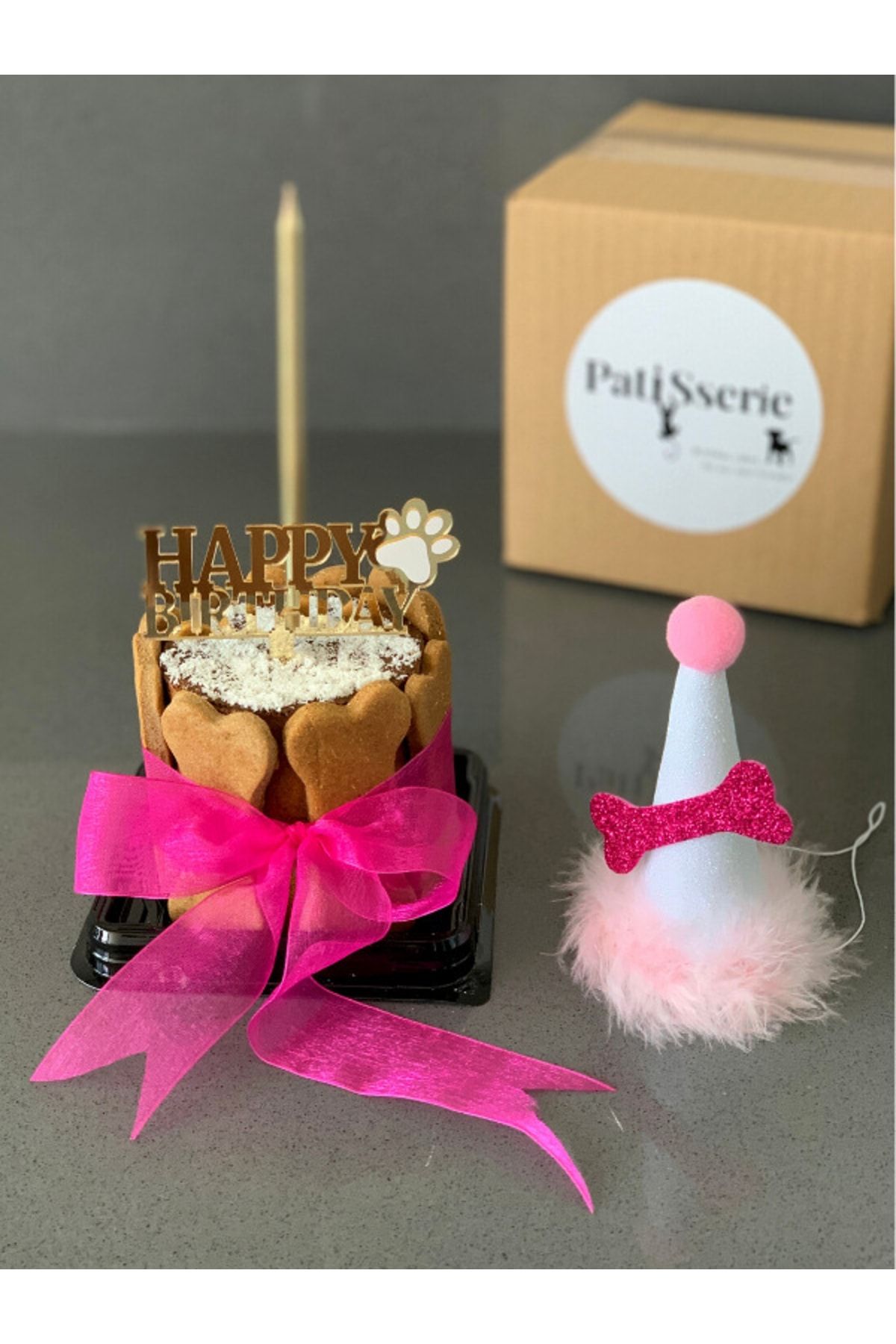 Patisserie Store Köpekler Için Doğum Günü Parti Seti (pembe) - Doğum Günü Pastası, Tasarım Pleksi, Doğum Günü Şapkası