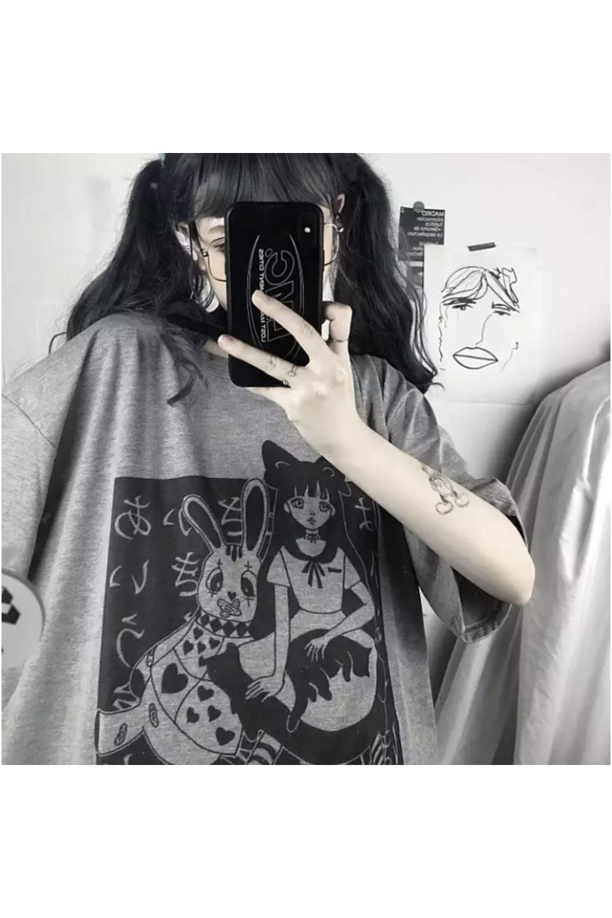 Köstebek Anime Gri Melanj Harajuku Punk Cartoon Unisex T-shirt