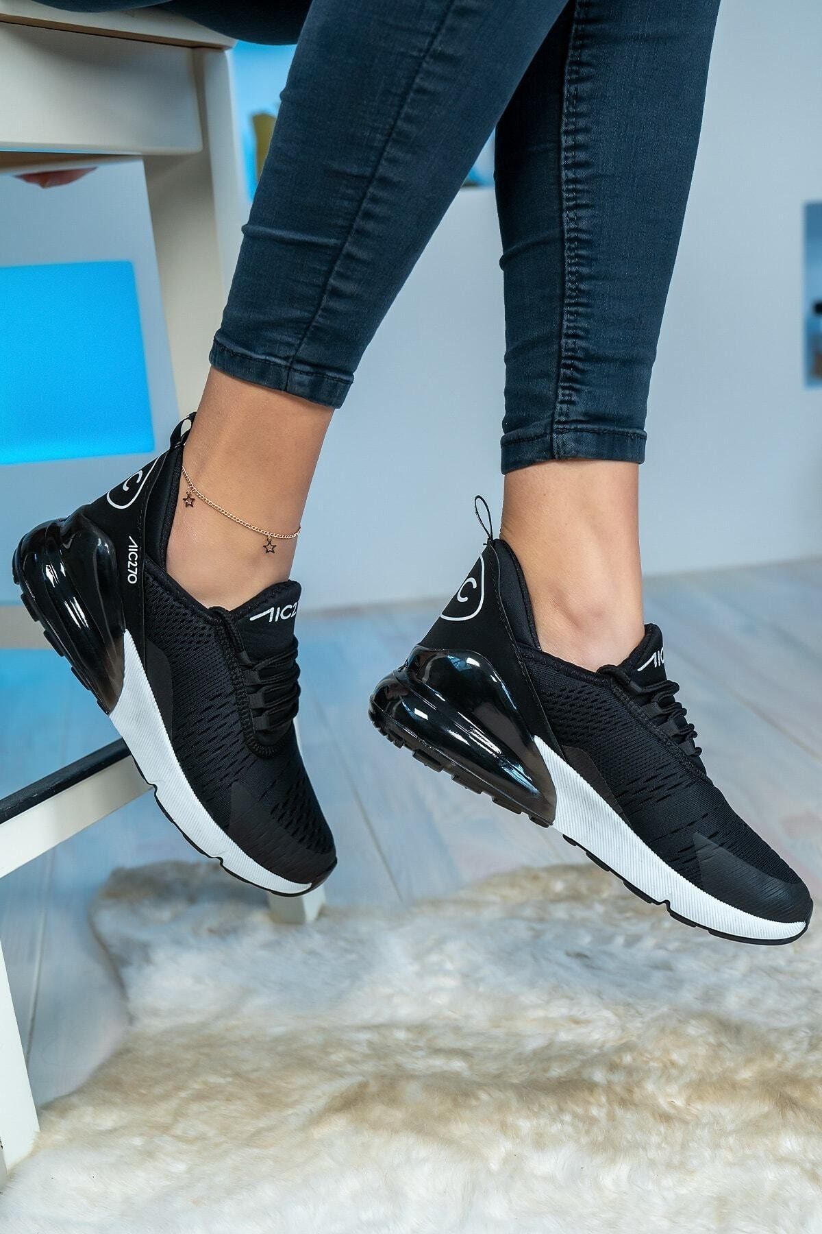 Shupe Unisex Siyah Beyaz Yüksek Kalite Günlük Yürüyüş Sneaker Air File Spor Ayakkabı
