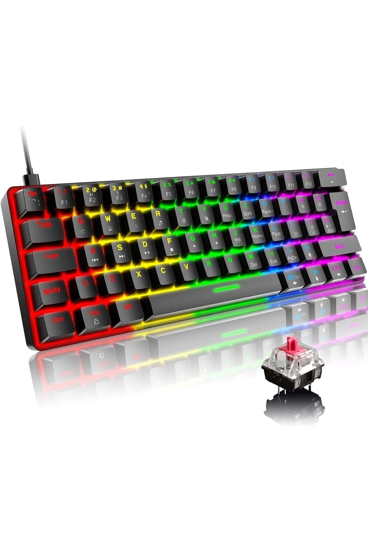 Sarftech T60 Siyah Kırmızı Switch Rainbow Klavye Kablolu Gaming Oyuncu Klavyesi