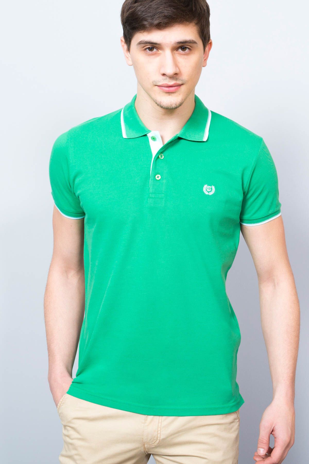 Adze Çimen Yeşili Erkek Pamuk Basic Polo Yaka Tişört