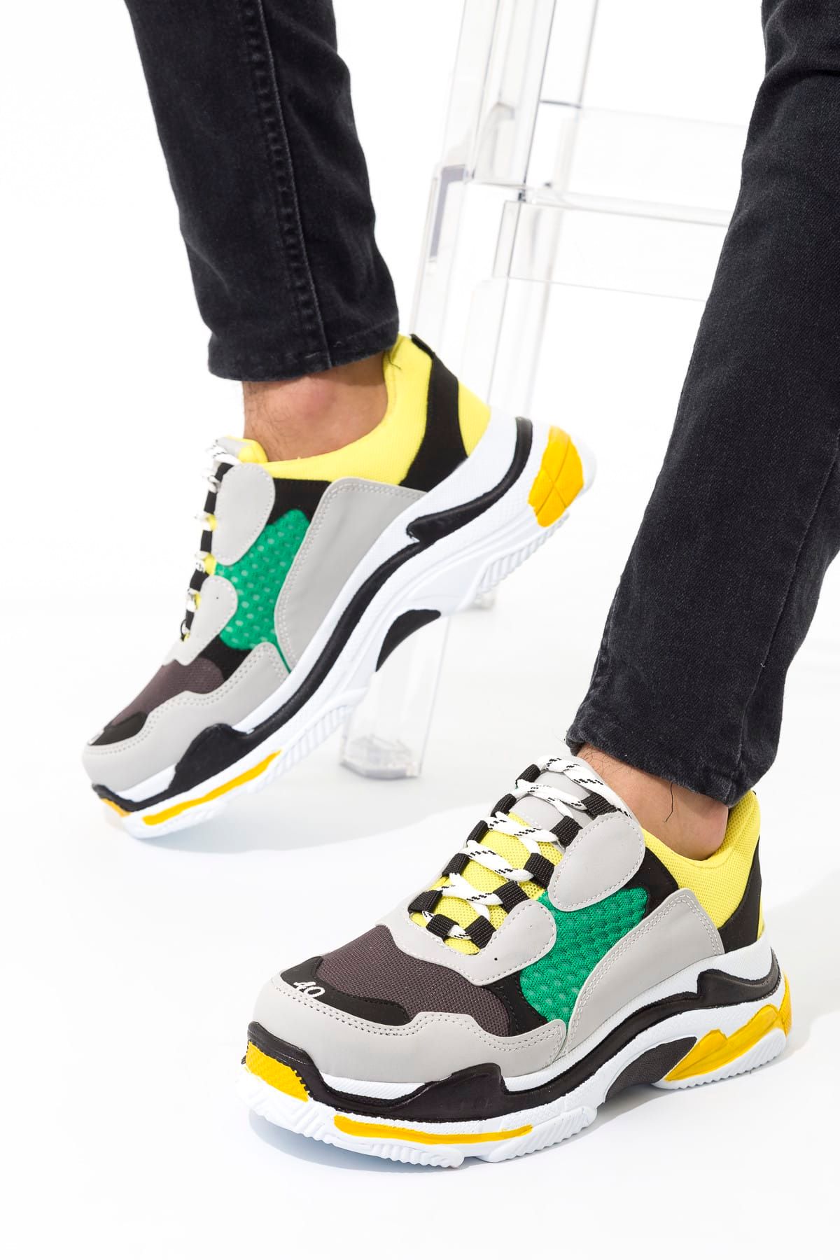 Soho-Men Gri Sarı Yeşil Erkek Sneaker 2586