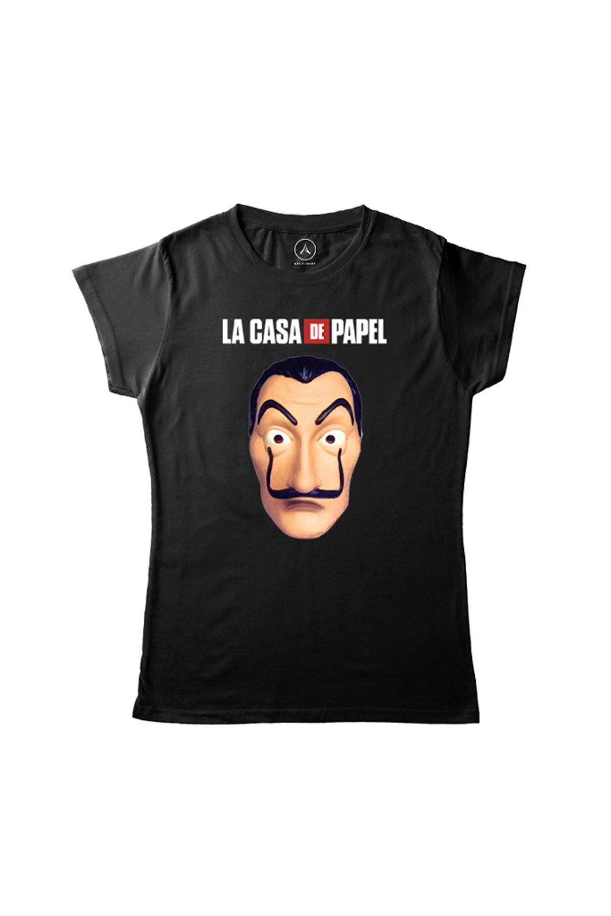 Art T-Shirt Kadın Siyah La Casa De Papel Money Heıst Dalı Maske T-Shirt