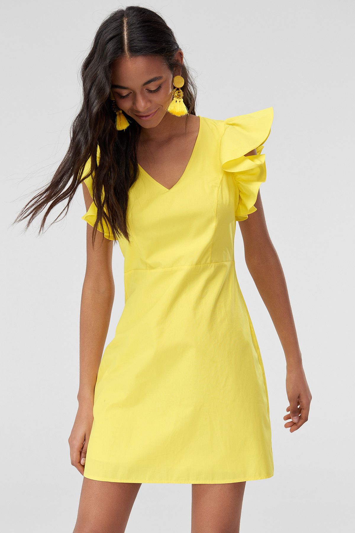 TRENDYOLMİLLA Sarı Kolları Volanlı Elbise TCLSS18LJ0018