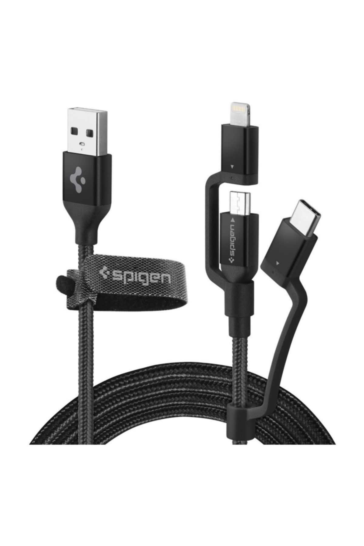 Spigen Essential C10i3 3in1 Lightning+Type C + Micro USB to USB 2.0 Şarj/Data Dayanıklı Naylon Kablo (1.5m)
