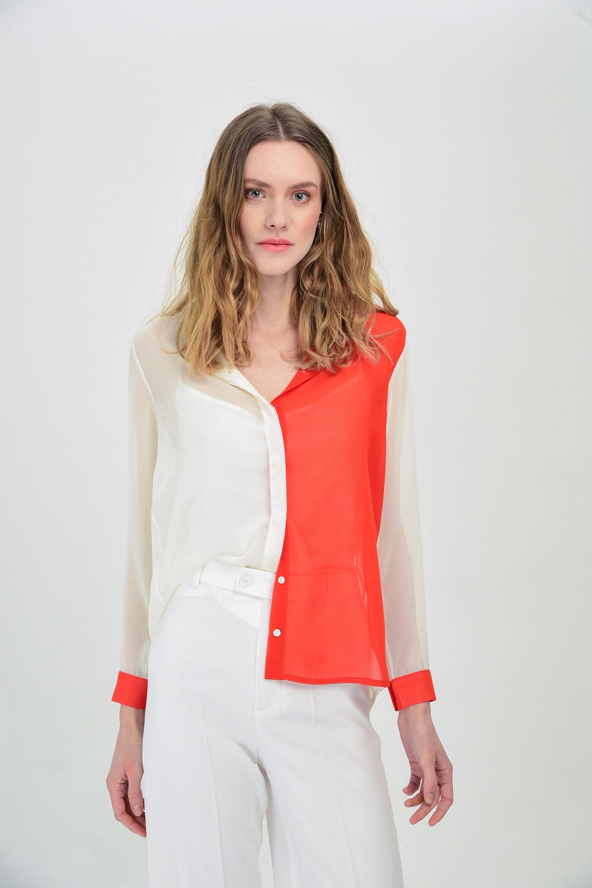 Hanna's Kadın Kırmızı Beyaz Iki Renkli Klasik Gömlek Hn1467