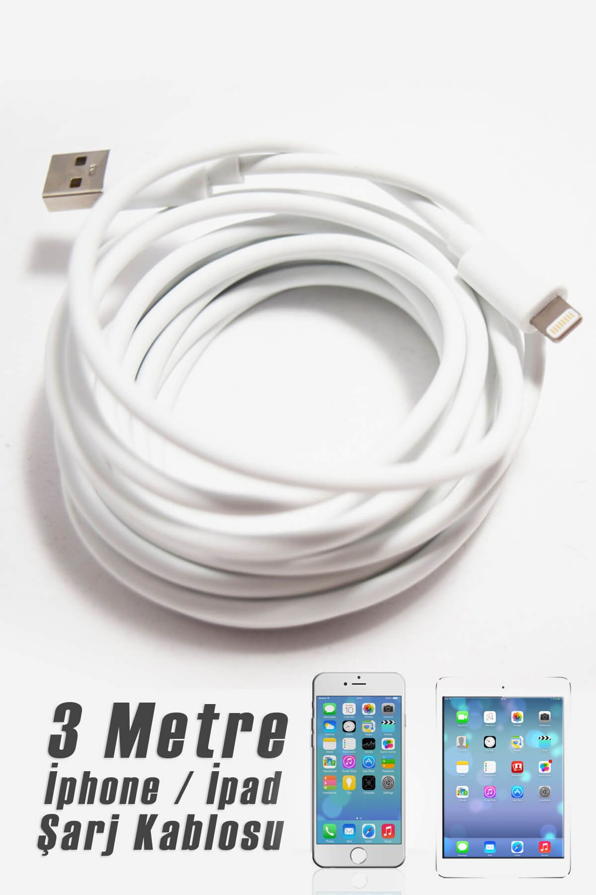 HAYATINIZI KOLAYLAŞTIRIN 3 Metre iPhone iPad USB Şarj ve Data Kablosu CTB.02350.00