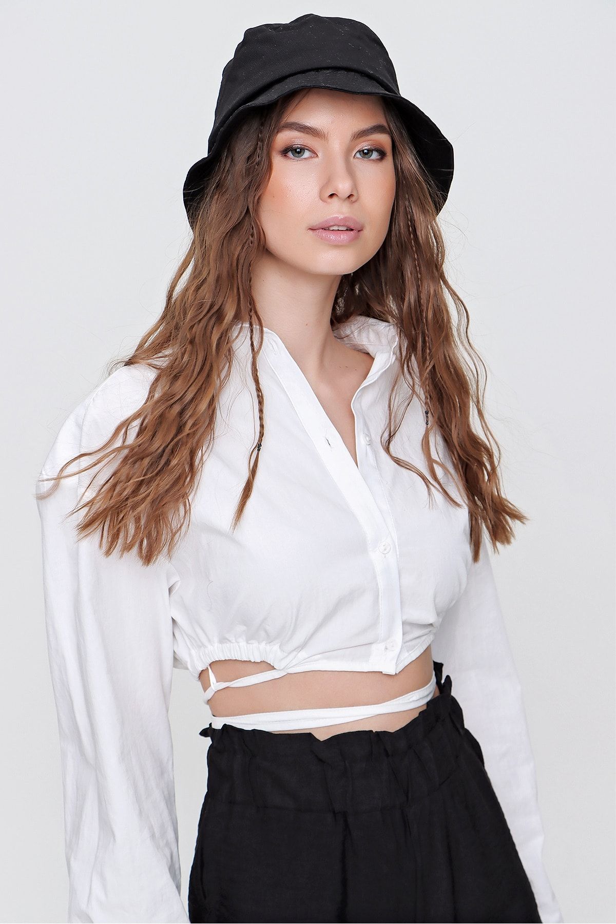 Trend Alaçatı Stili Kadın Siyah Bucket Şapka ALC-A2204