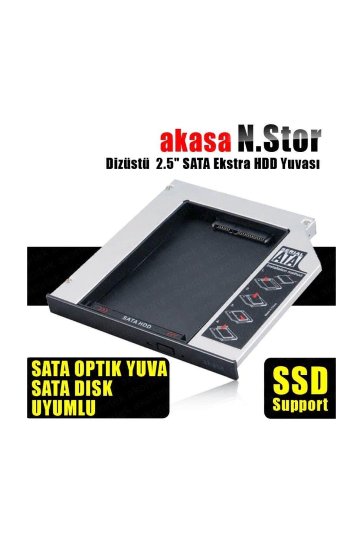 Akasa N.Stor Notebook SlimSATA Optik Sürücü Yuvasıyla Uyumlu 2.5"SATA HDD Kutu AK-OA2SSA-BK