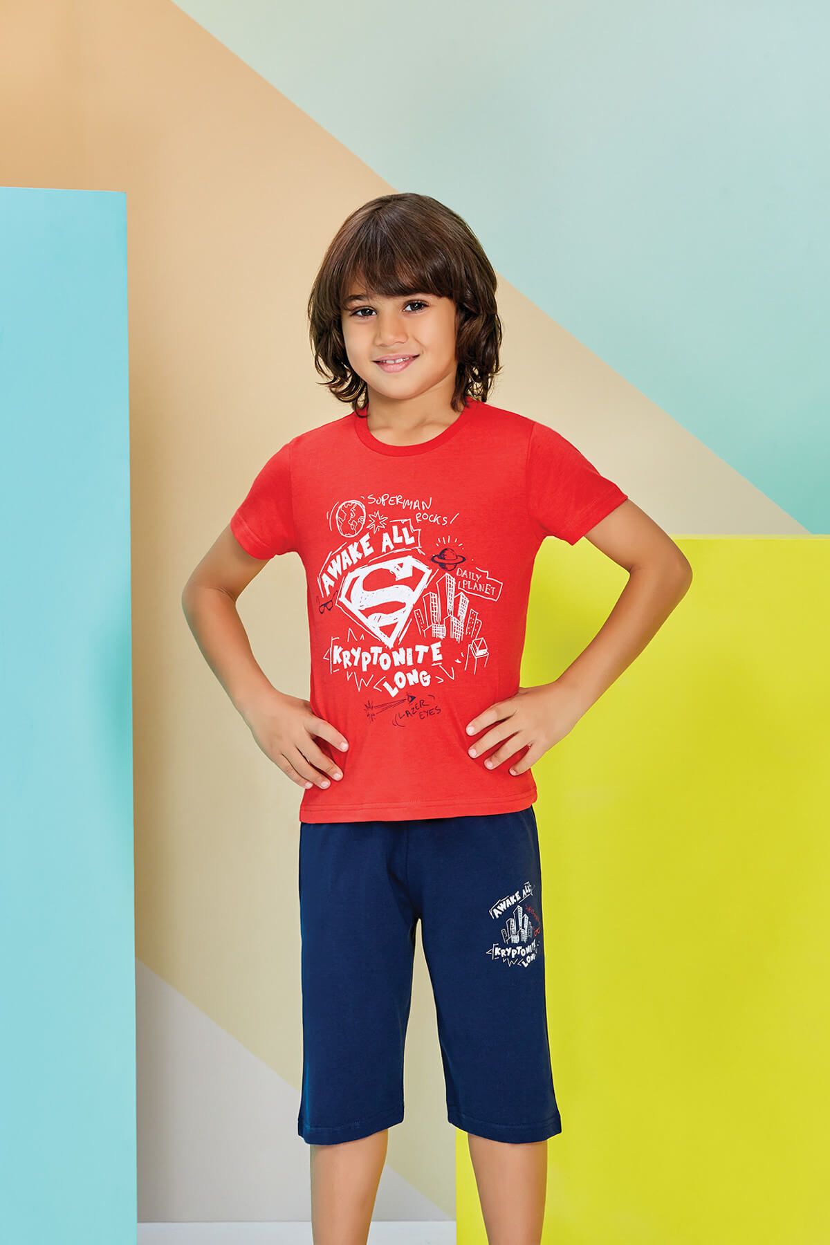 Superman Kırmızı Superman Erkek Çocuk Kapri Takım - 7316