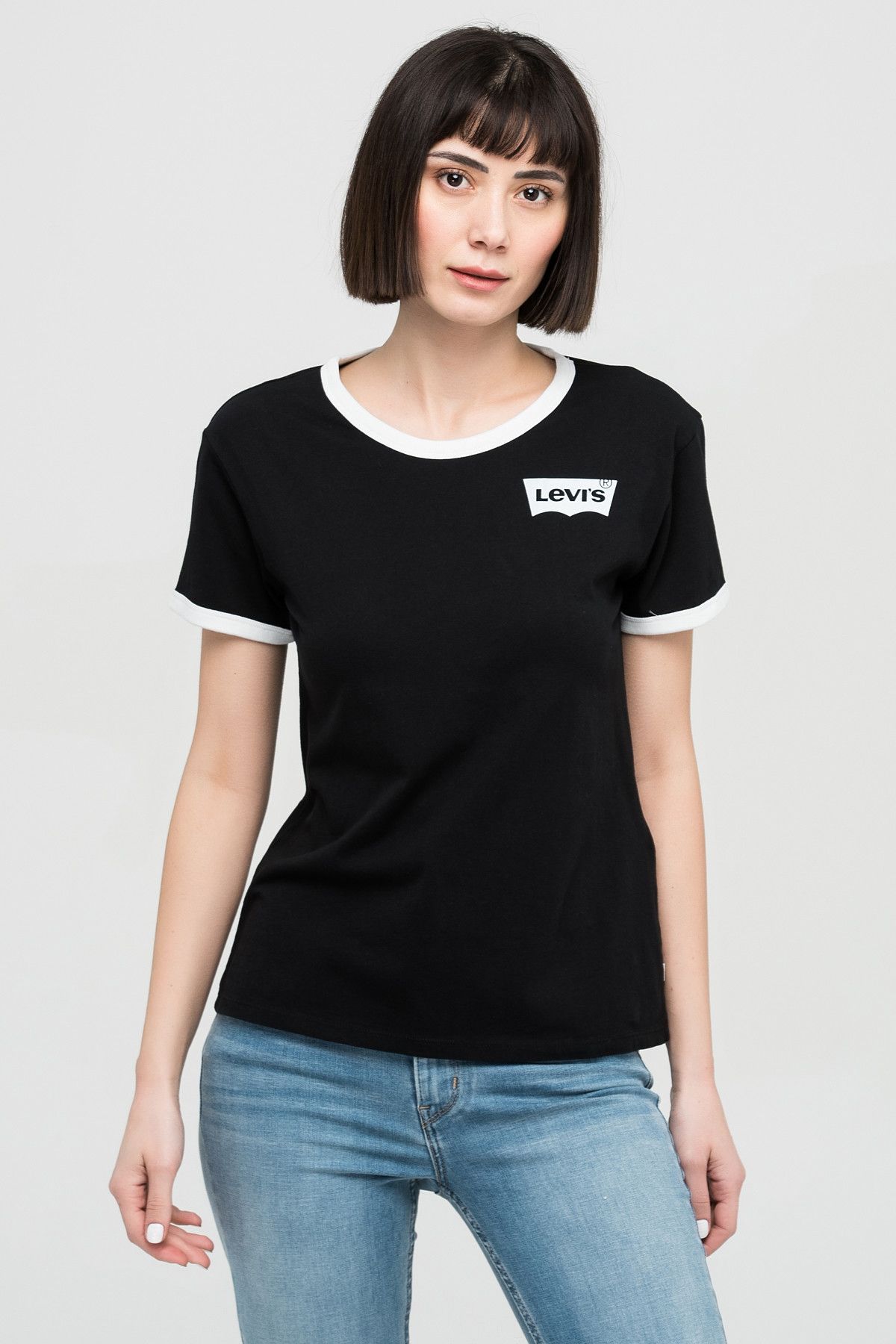 Levi's Kadın Perfect Ringer Batwing Ringer Jet B T-shirt 35793-0001
