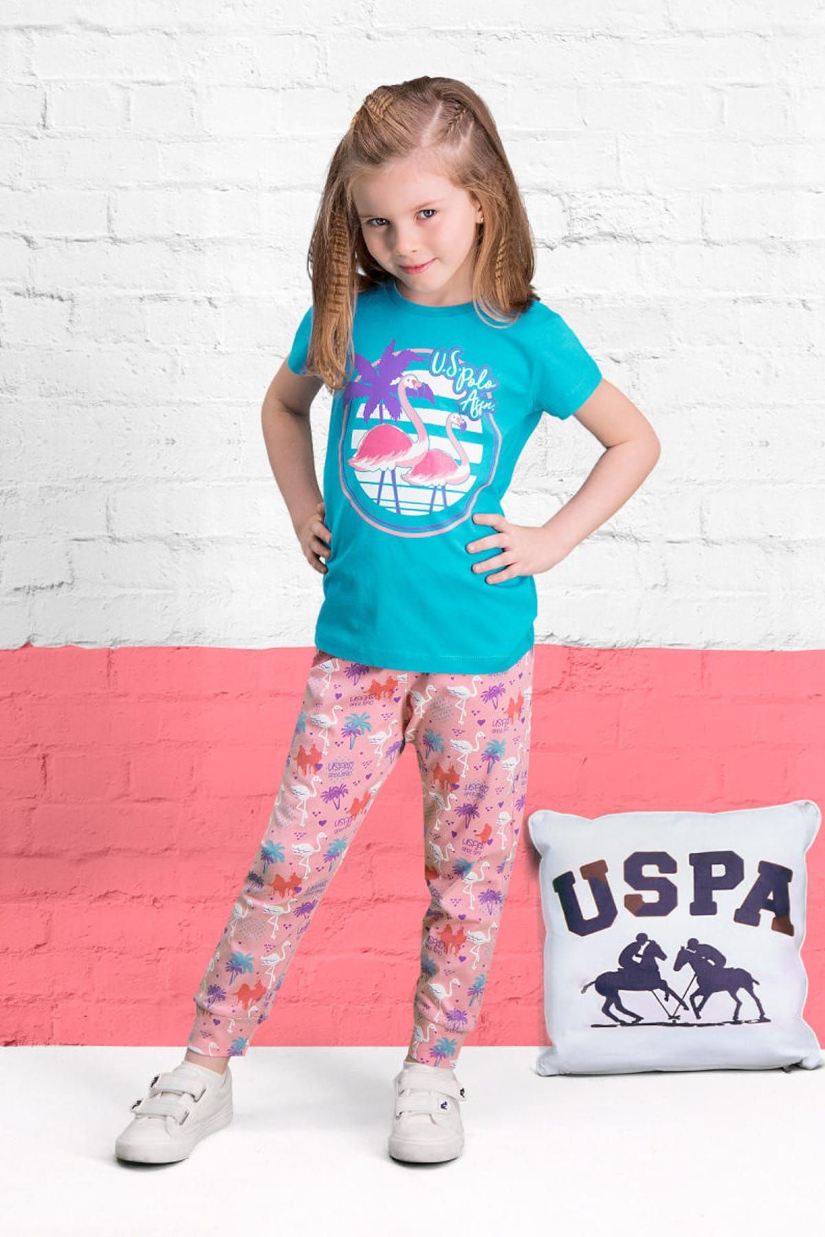 U.S. Polo Assn. Lisanslı Deniz Mavisi Kız Çocuk Pijama Takımı