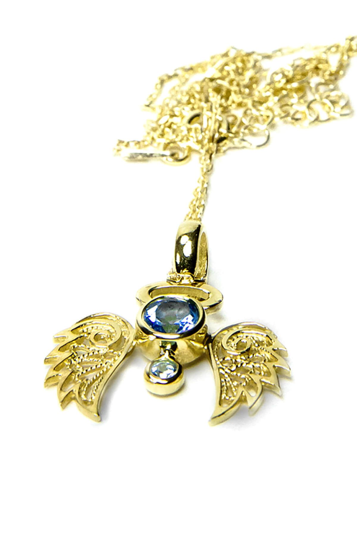 Luft Kadın Bold Angelo Telkari Gümüş Mavi Topaz Taşlı Kolye Altın Sarı 1036