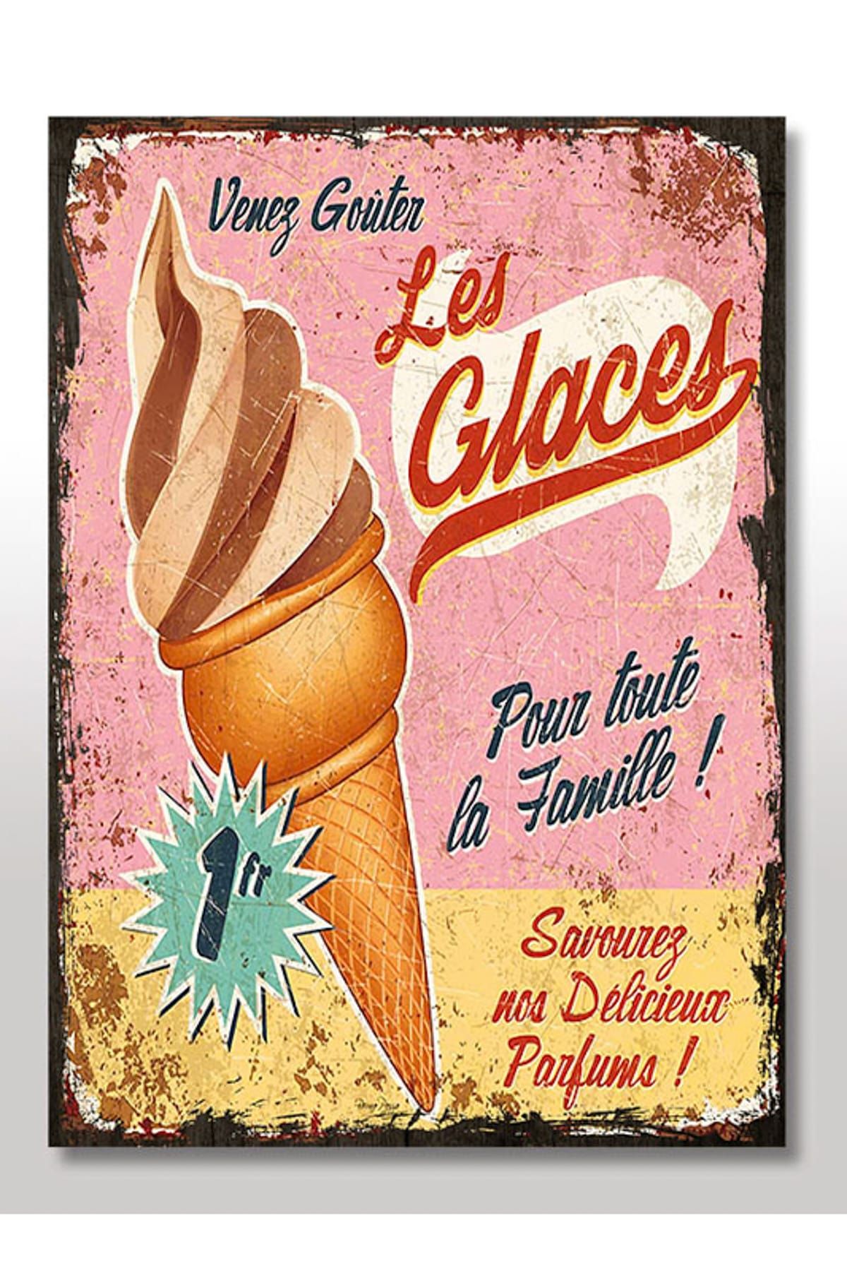Cakatablo 50cmX70cm Ahşap Tablo Klasik Dondurma Afişi Görseli