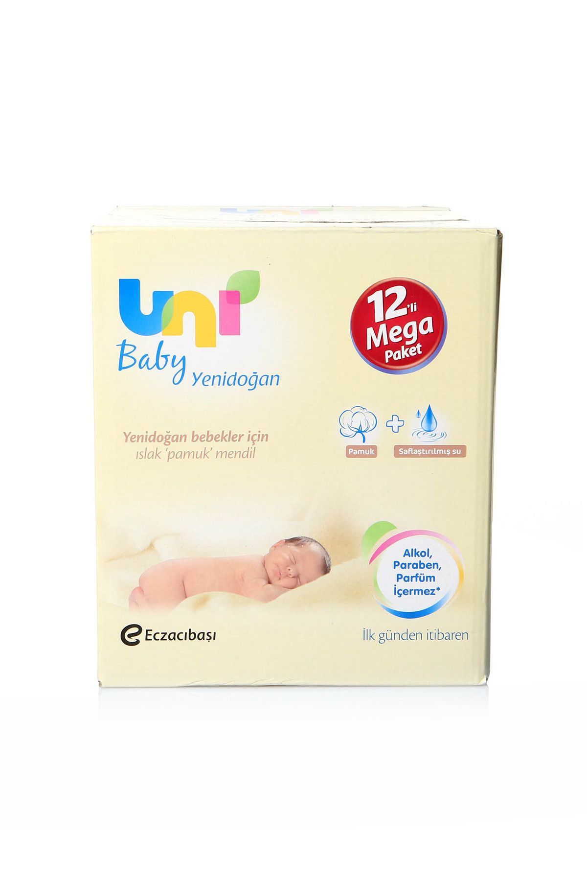 Uni Baby Islak Pamuk Mendil Yeni Doğan Cotton Natural 12'Li Paket (480 Adet) 8692190300620P /