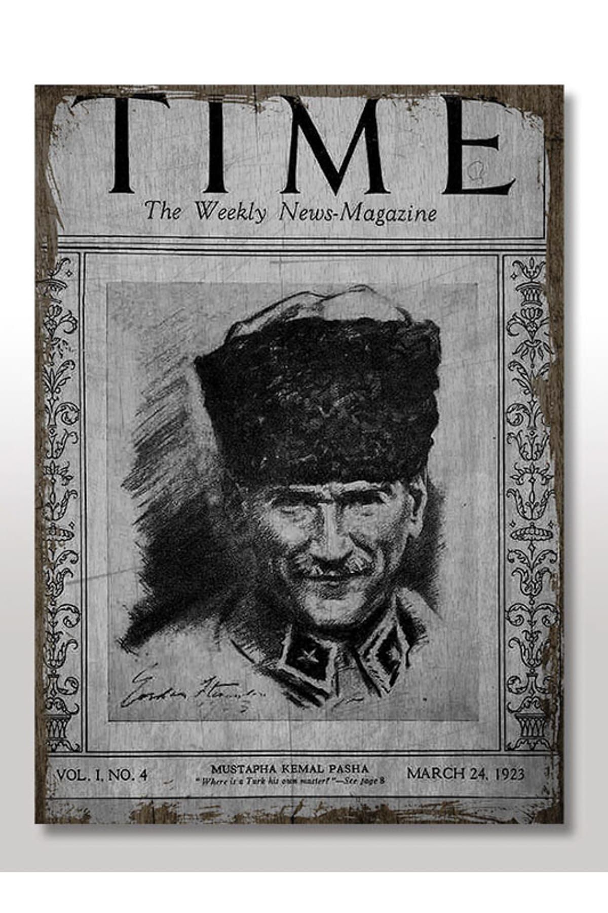 Cakatablo 50cmX70cm Ahşap Tablo Mustafa Kemal ATATÜRK Time Gazetesi