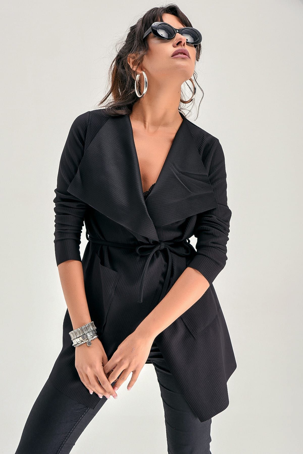 Cool & Sexy Kadın Siyah Uzun Ceket AW52