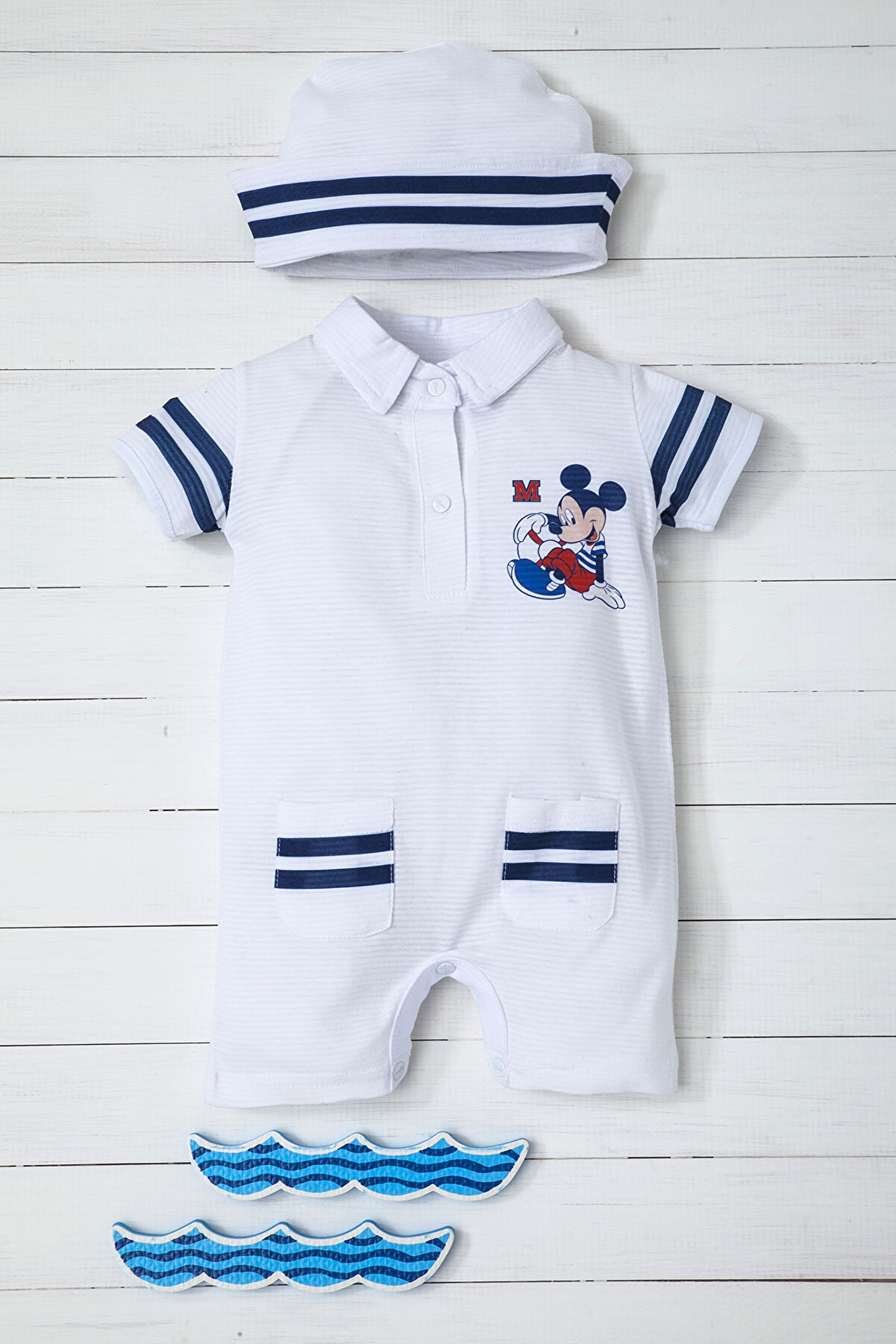 Mickey Mouse Beyaz Erkek Bebek Tulum Set  /
