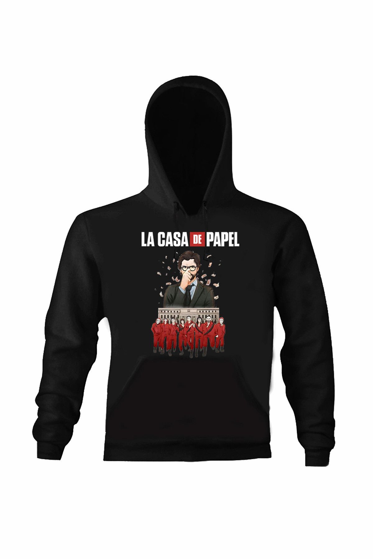 Art T-Shirt Kadın Siyah La Casa De Papel The Team Unısex Kapüşonlu Sweatshirt ART018646W