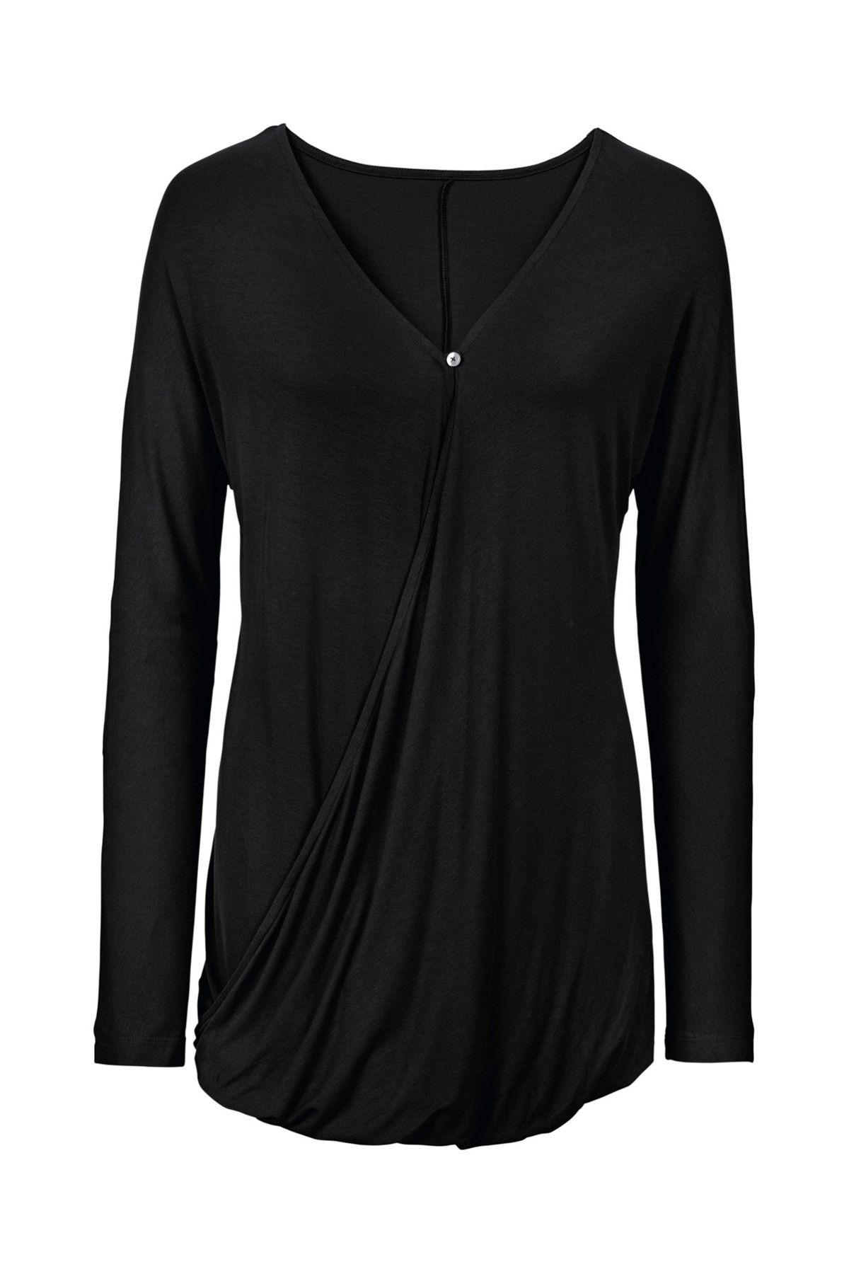 Bonprix Kadın Siyah Kruvaze Görünümlü T-Shirt 394023001