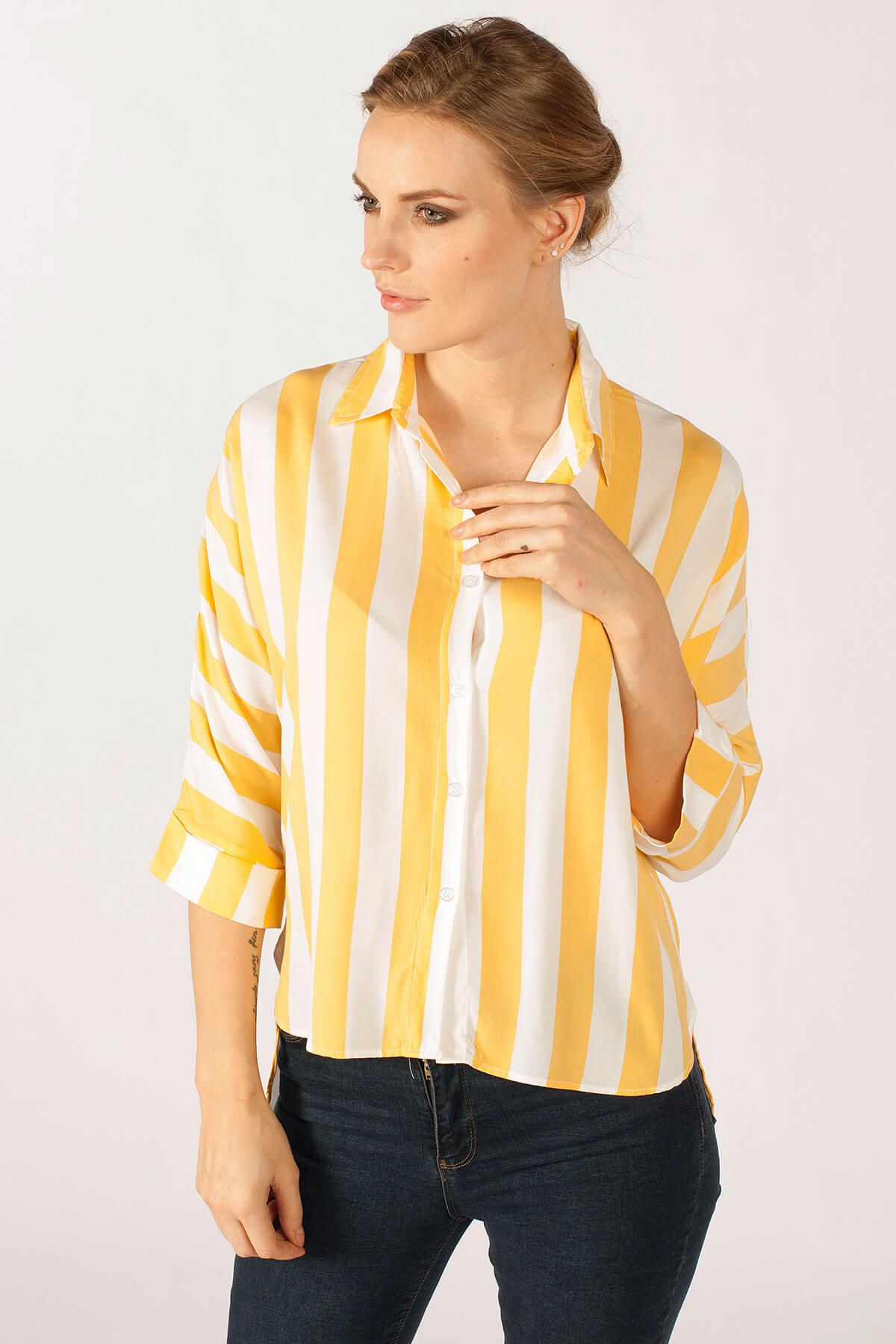 Hadise Kadın Sarı Çizgili Gömlek 0331