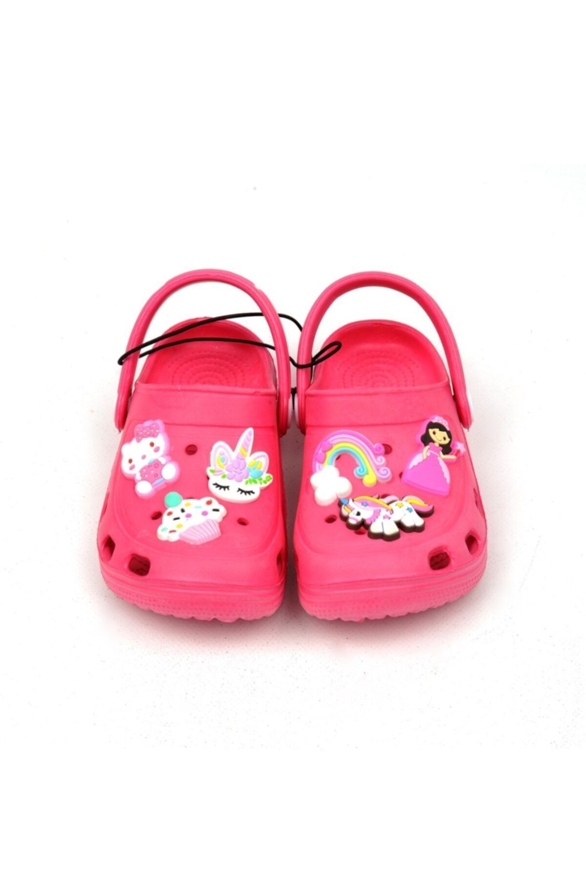 QUEEN AKSESUAR Kız Çıcuk Pembe Crocs Tarz Model Sandalet Terlik Prenses Hello Kitty Unicorn Gökkuşağı Süslü