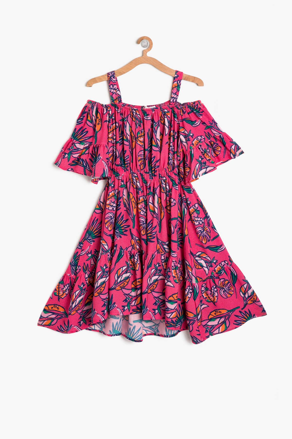 Koton Pembe Kız Çocuk Omuz Detaylı Elbise