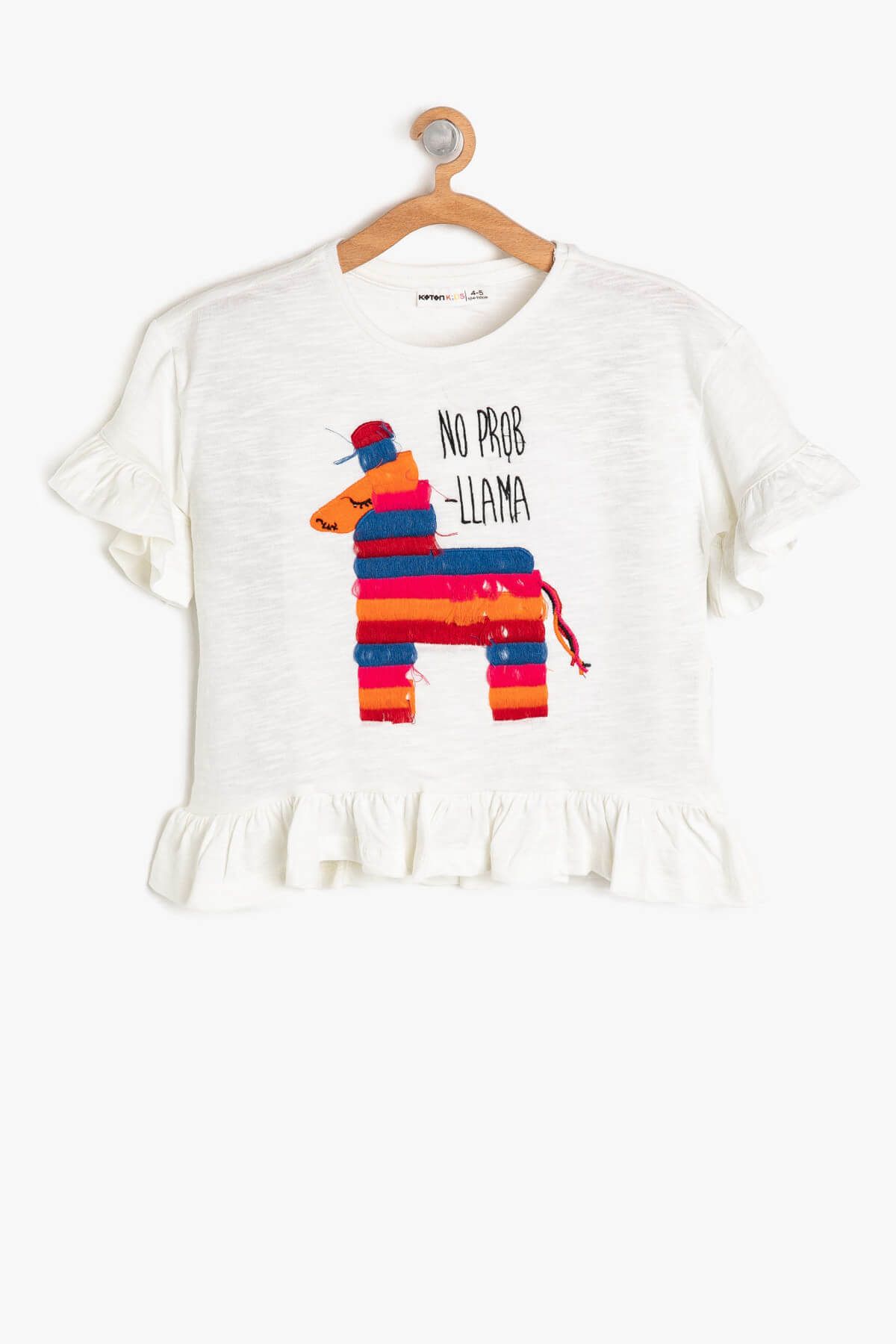 Koton Beyaz Kız Çocuk Fırfır Detaylı T-Shirt