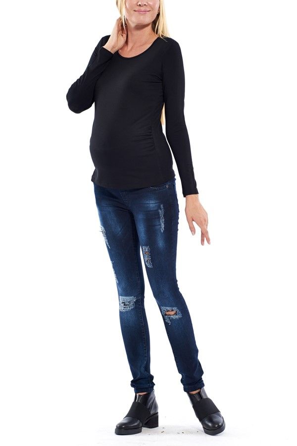 Motherway Siyah Hamile Uzun Kol Basic T-Shirt Bm295