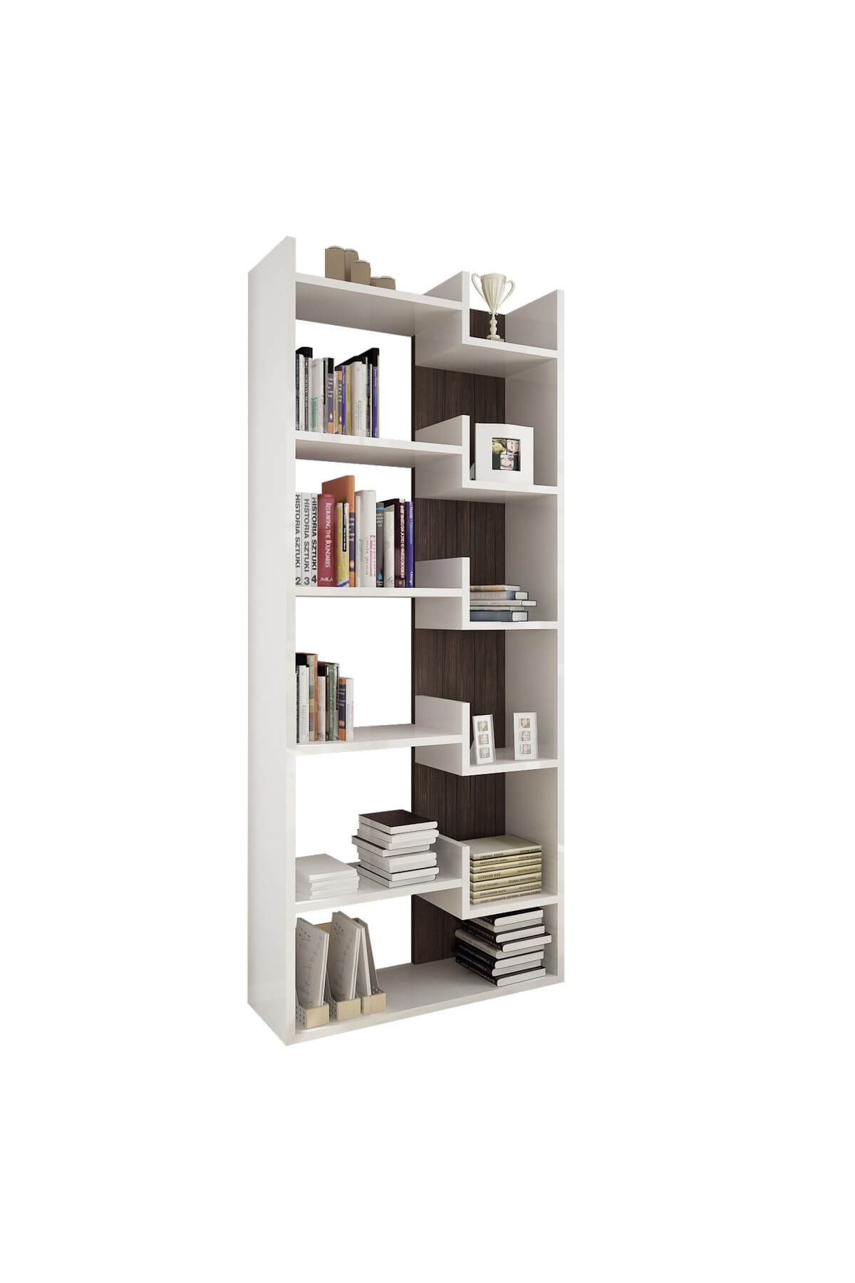 Rani Mobilya K3 Tasarım Kitaplık 6 Raflı Beyaz Ceviz Ev Ofis Kütüphane
