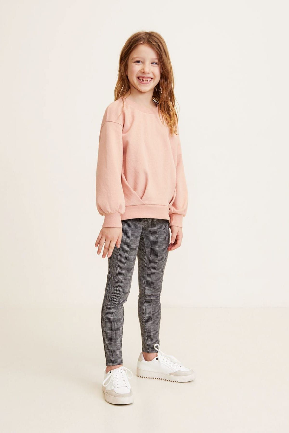 MANGO Kids Gri Kız Çocuk Kareli Tayt 43021090