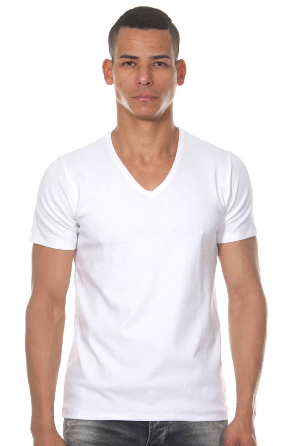 Darkzone Erkek Beyaz V Yaka Kısa Kollu T-shirt