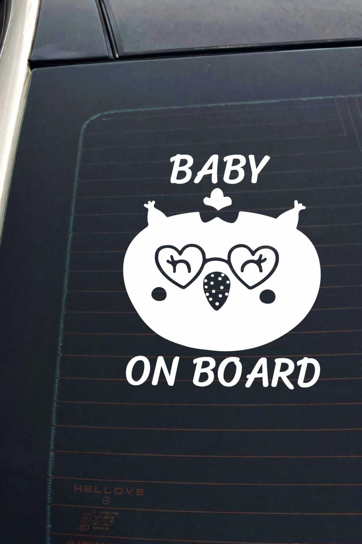 Hellove Baby On Board Arabada Bebek Var Sevimli Beyaz Oto Cam Sticker Hayvan Figürlü Ikaz Uyarı Yazısı