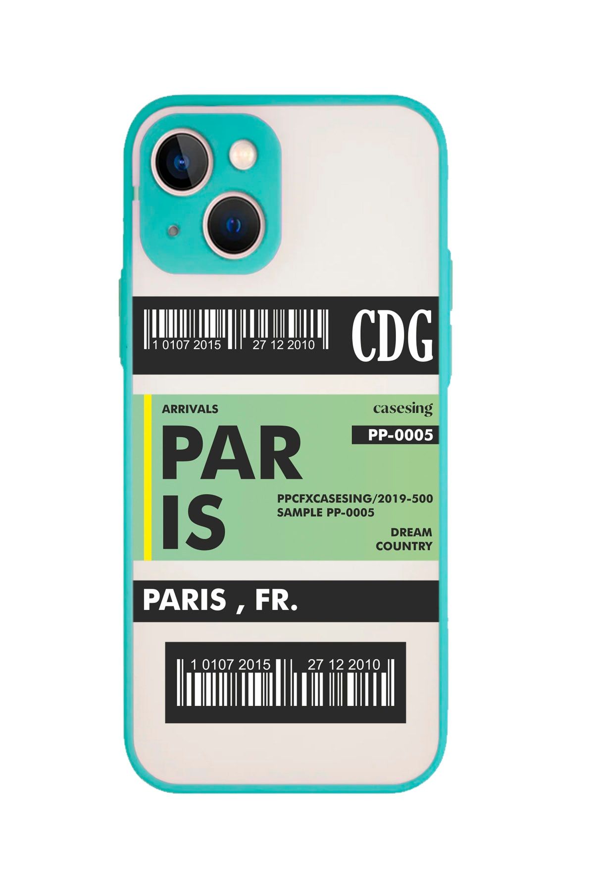 casesing Iphone 13 Kamera Lens Korumalı Paris Ticket Tasarımlı Montreal Turkuaz Kılıf