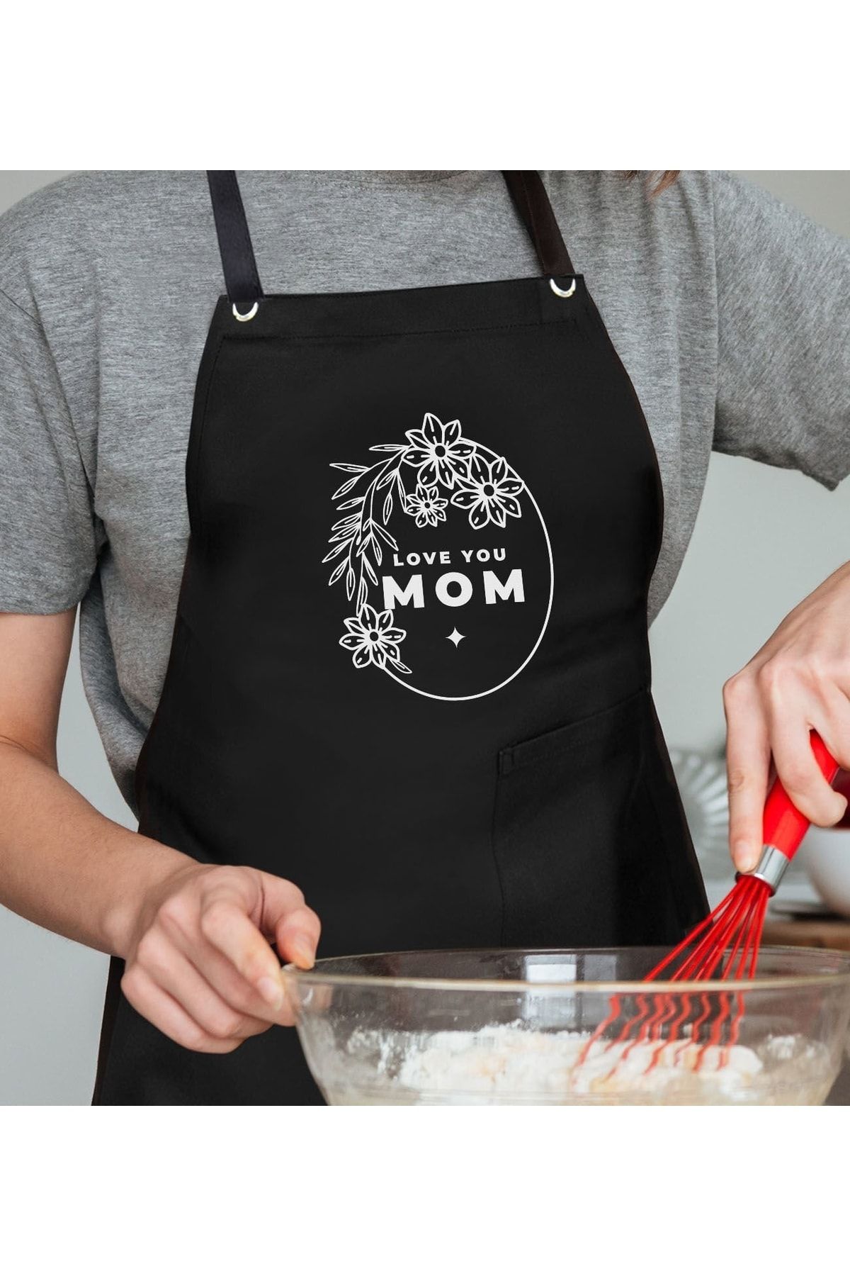 Bk Gift Profesyonel Anneler Günü Tasarımlı Siyah Mutfak Önlüğü
