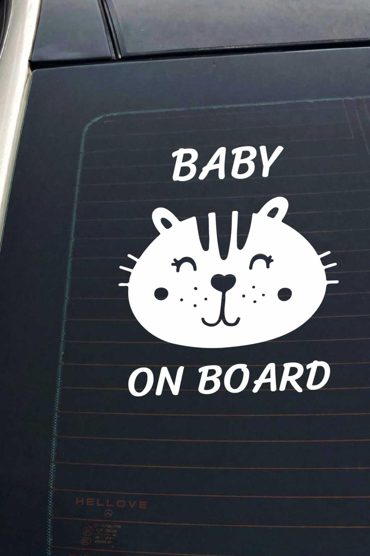Hellove Baby On Board Arabada Bebek Var Sevimli Beyaz Oto Cam Sticker Hayvan Figürlü Ikaz Uyarı Yazısı
