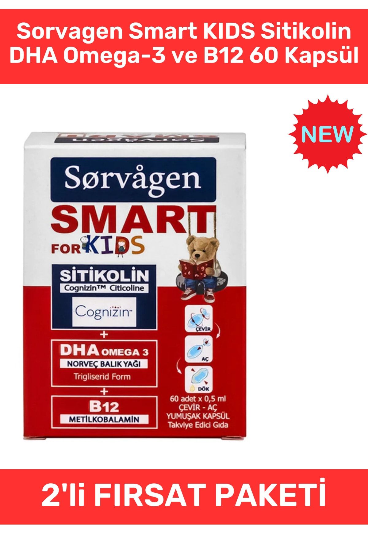 Sorvagen Smart Kıds Sitikolin Dha Omega-3 Ve B12 60 Kapsül - 2 Adet