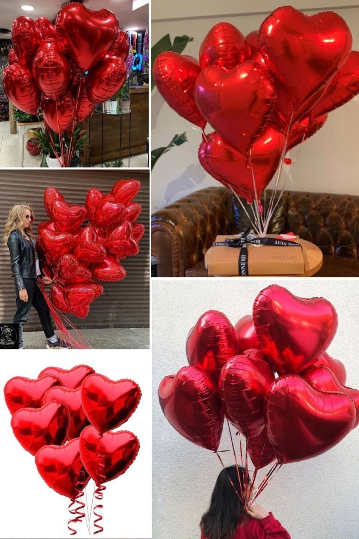 Utelips 6 Adet Sevgililer Günü & Doğum Günü Düğün Partisi Süslemeleri Helyum Balon Seti Kırmızı Balon Ipli