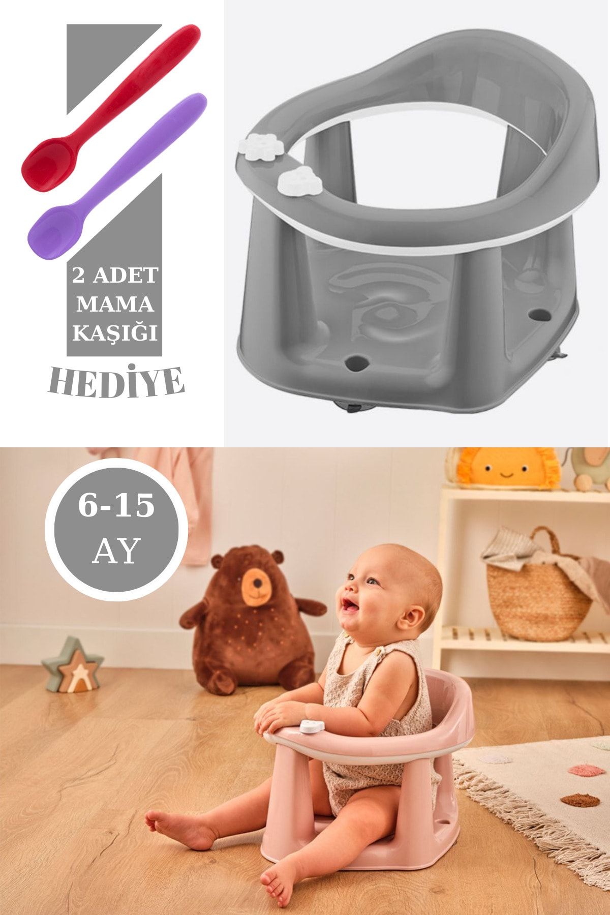 Flosoft Vakumlu Bebek Banyo  Mama Oturağı + Silicolife 2 Adet Silikon Mama Kaşığı Hediye