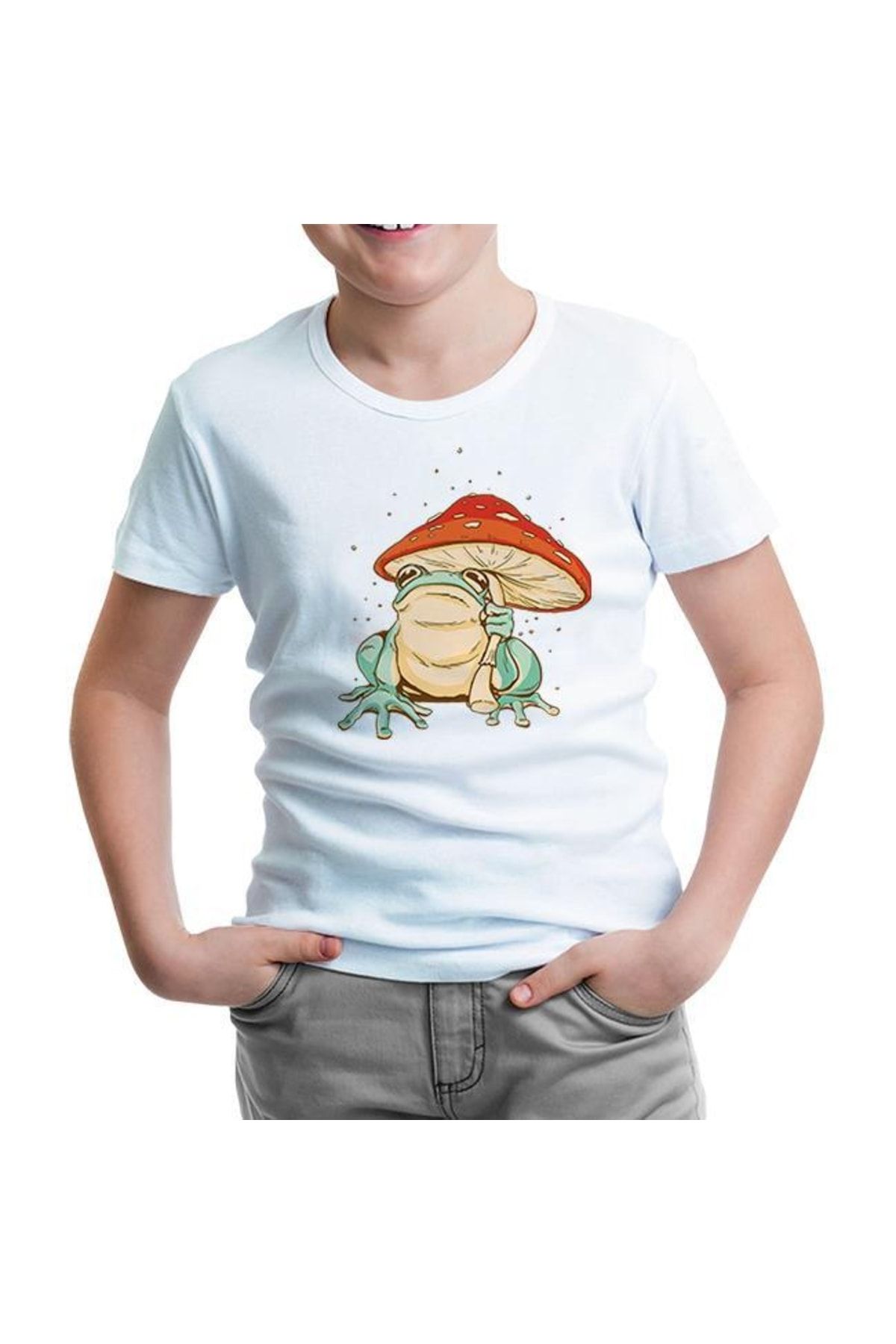 Lord T-Shirt A Frog With A Mushroom Umbrella Beyaz Çocuk Tshirt