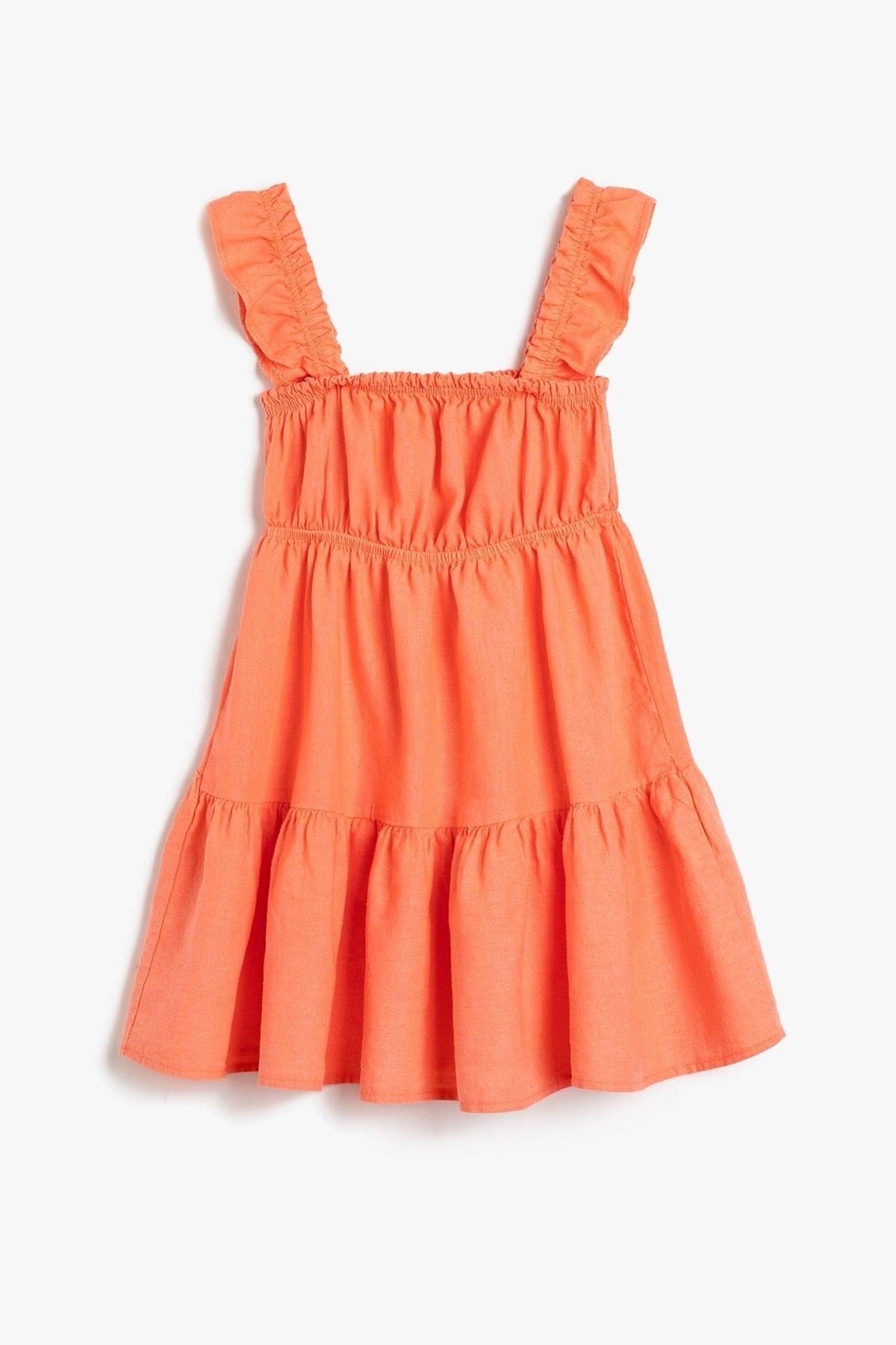 Koton Kız Çocuk Fırfırlı Askılı Kare Yaka Keten Elbise 3skg80033aw