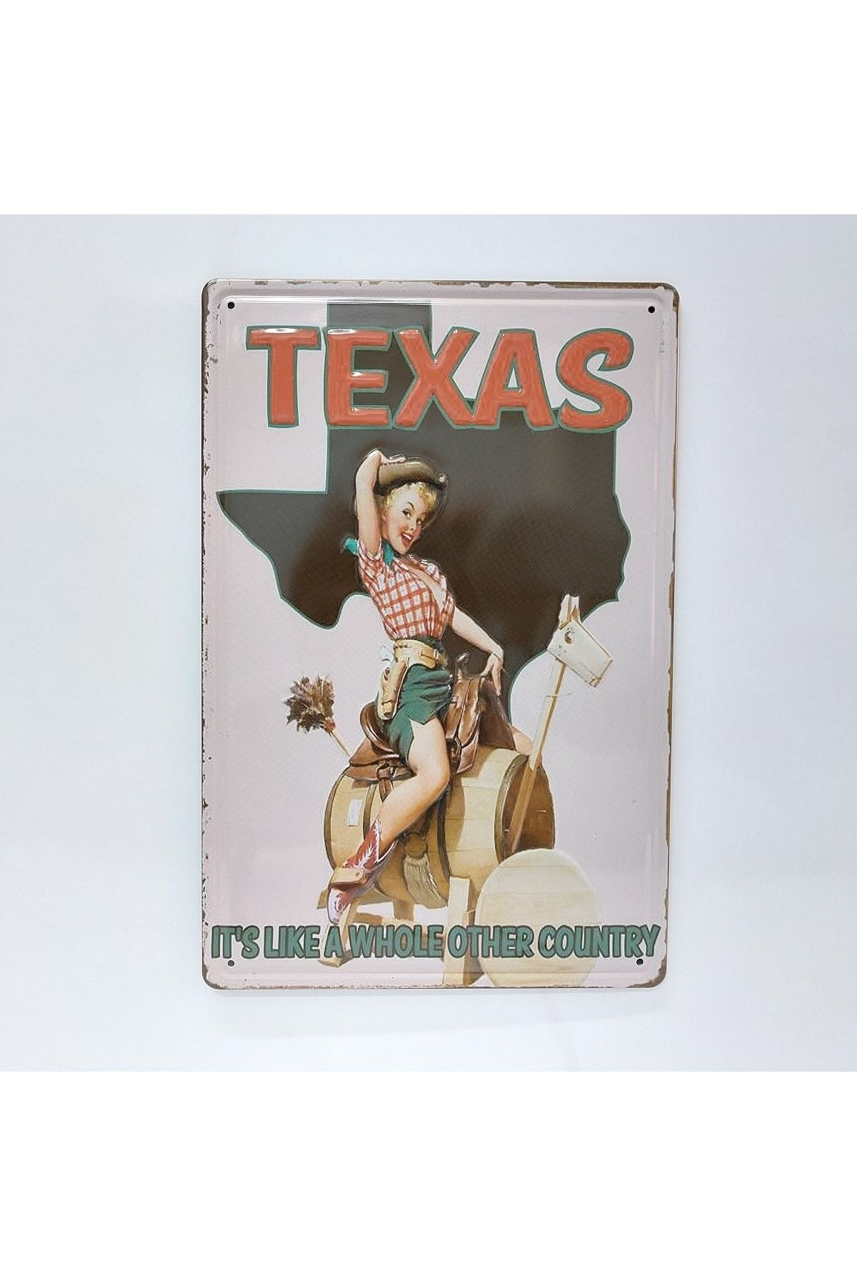 CajuArt Texas Temalı Retro 20x30 Cm Metal Plaka Duvar Dekor