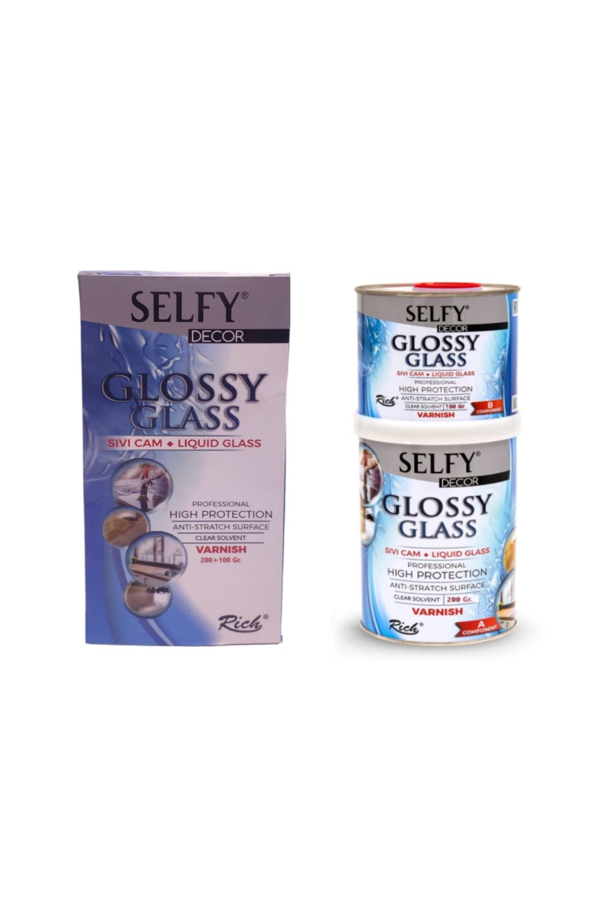GLANCE Selfy Decor Glossy Glass 200+100 Gr Sıvı Cam, Banyo, Mutfak, Tezgah, Verniği