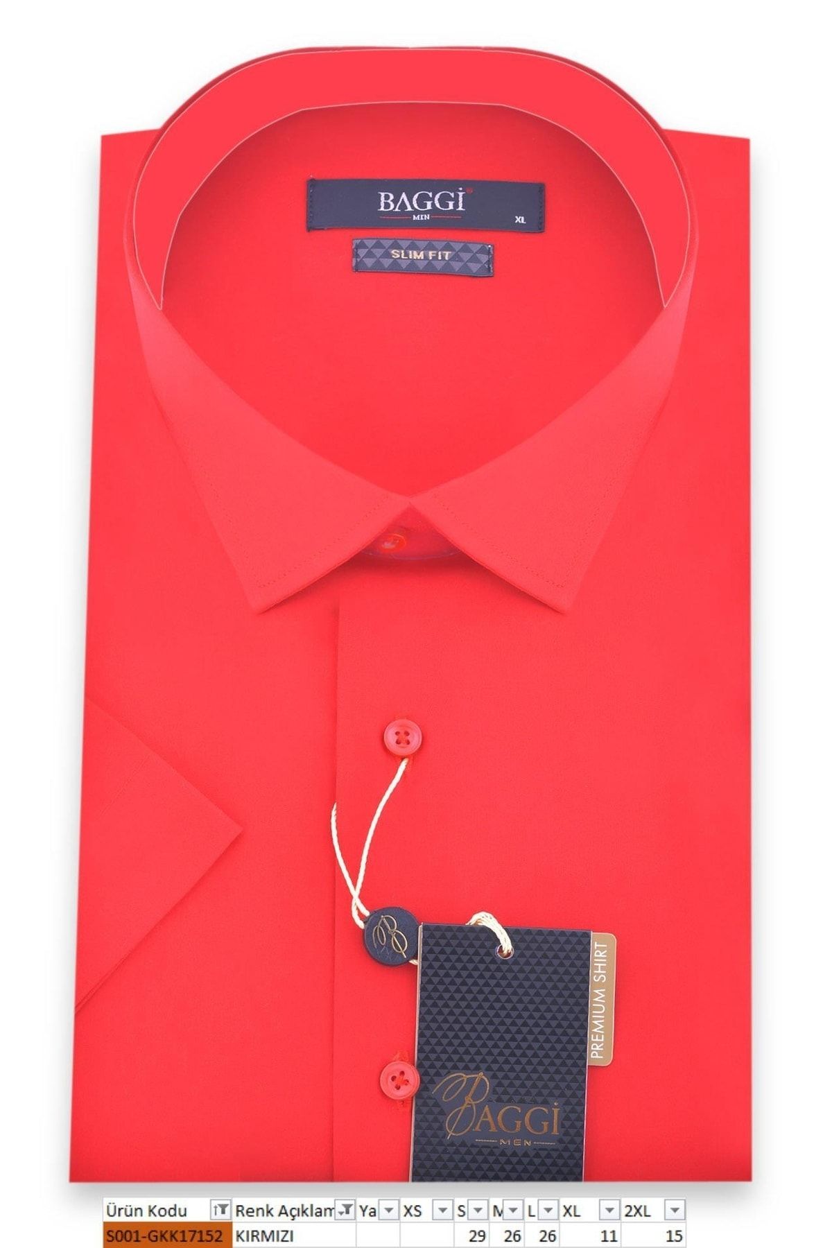 BAGGI Slim Fit Klasik Yaka Kısa Kollu Gömlek Kırmızı
