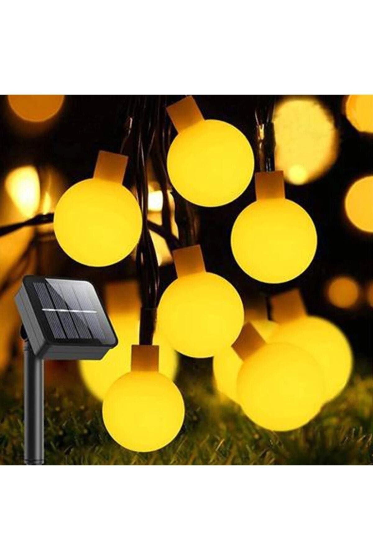 SARFEX Güneş Enerjili 5 Metre 20 Led Sarı Bahçe Teras Parti Balkon Süsü Aydınlatma Lambası Solar